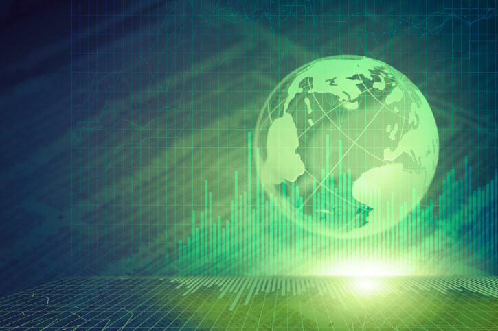 World globe and bar graph